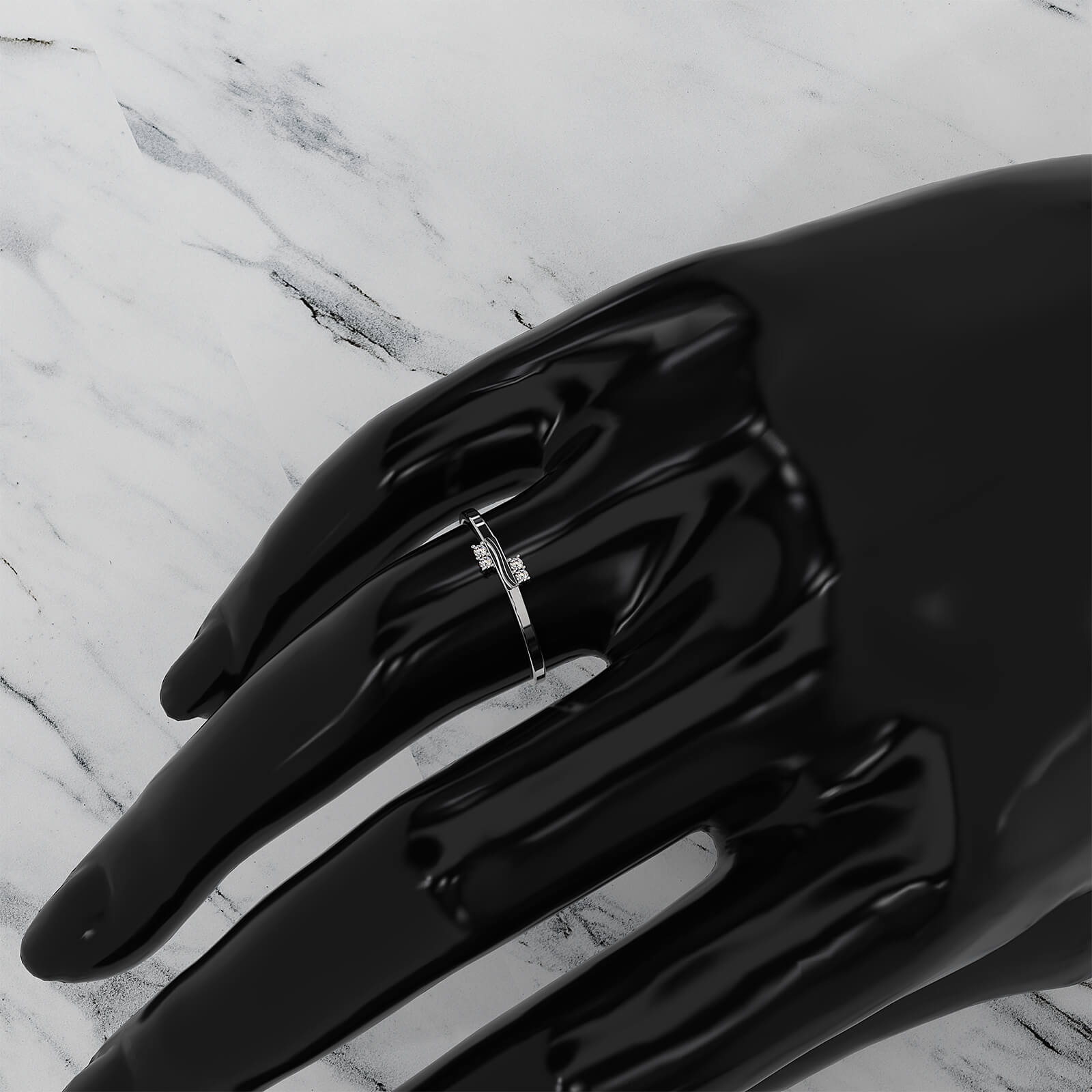 Stackable 4 Stone Round Lab Diamond Swirl Wedding Ring 0.03ctw.